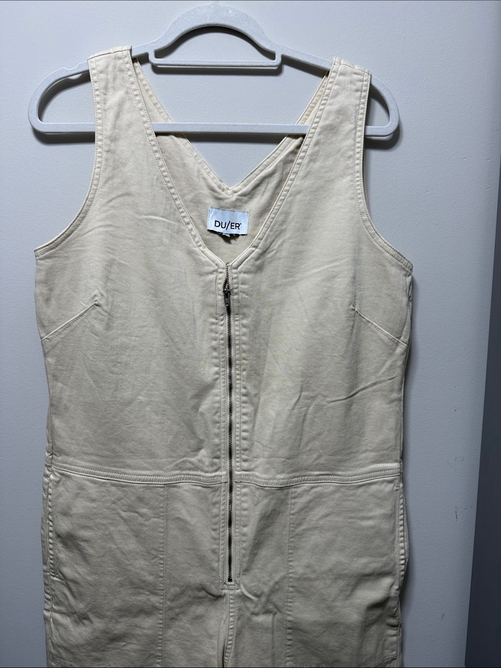 Sleeveless Cream Zip-Front Utility Jumpsuit - Picture 3 of 3